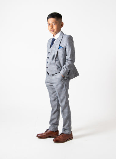 Jerry - Children's Grey Check Three Piece Suit