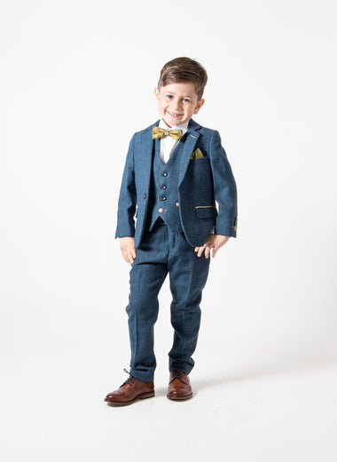 Dion - Children's Blue Tweed Check Three Piece Suit