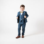 Dion - Children's Blue Tweed Check Three Piece Suit