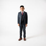 Eton - Children's Navy Blue Tweed Check Three Piece Suit