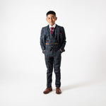 Eton - Children's Navy Blue Tweed Check Three Piece Suit