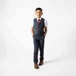 Eton - Children's Navy Blue Tweed Check Three Piece Suit