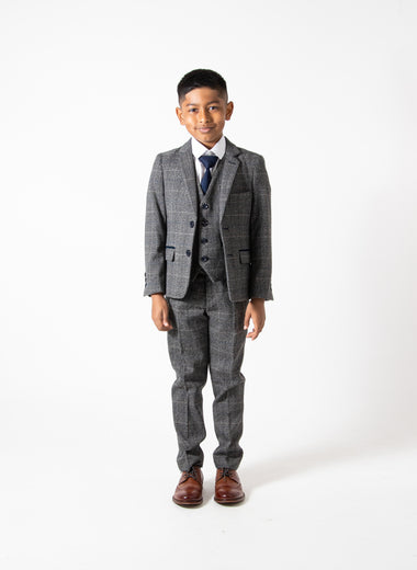 Scott - Children's Grey Check Three Piece Suit