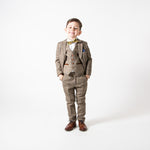 Ted - Children's Tan Tweed Check Three Piece Suit