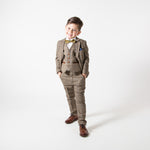 Ted - Children's Tan Tweed Check Three Piece Suit