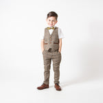 Ted - Children's Tan Tweed Check Three Piece Suit