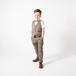 Ted - Children's Tan Tweed Check Three Piece Suit