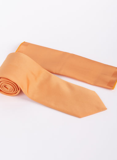 Milano Couture Light Orange Diagonal Striped Tie & Pocket Square Set