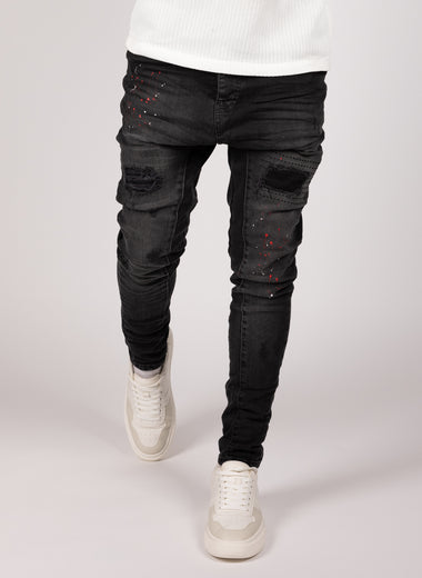 Black Paint Splatter Stitch Detail Jeans