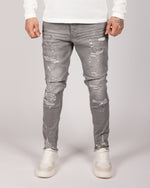 Light Grey Ripped Black & White Paint Splatter Jeans