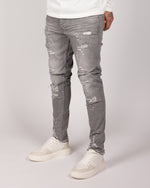 Light Grey Ripped Black & White Paint Splatter Jeans