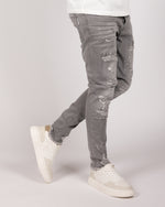 Light Grey Ripped Black & White Paint Splatter Jeans