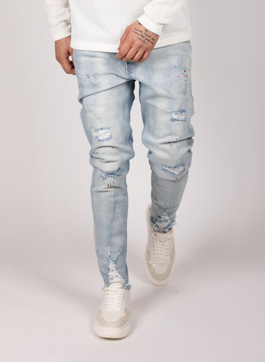 Light Blue Paint Splatter Jeans