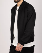 Leaf Pattern Bomber Jacket Black