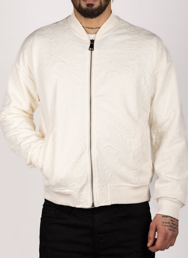 Leaf Pattern Bomber Jacket White