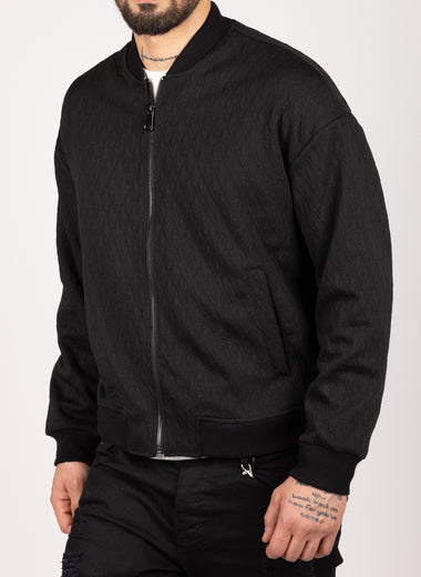 Diamond Pattern Bomber Jacket Black