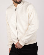 Diamond Pattern Bomber Jacket White