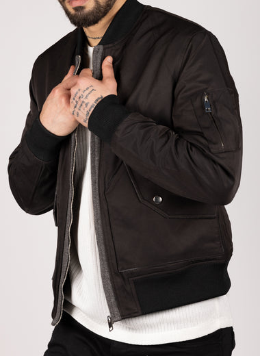 Zip-Pocket Utility Bomber Jacket Black