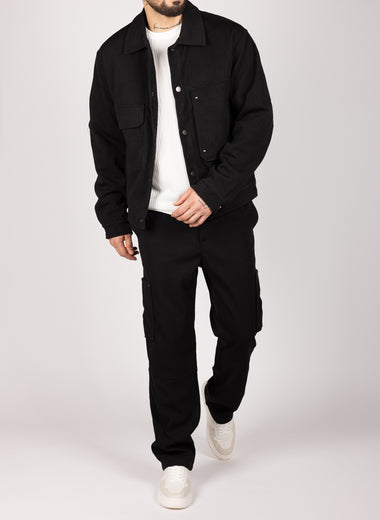 Utility Cargo Jacket & Trousers Set Black