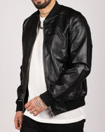 PU Leather Bomber Jacket Black