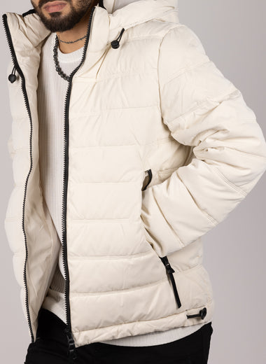 Padded Hooded Puffer Jacket Beige