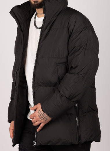 Black Zip-Up Puffer Jacket