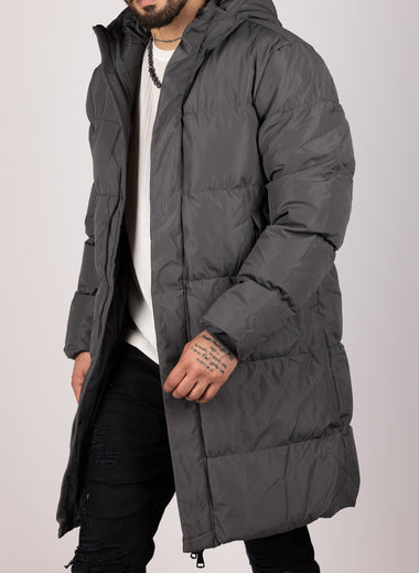 Long Puffer Coat Dark Grey