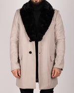 Single Breasted Overcoat With Removeable Fur Collar Beige