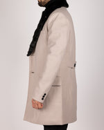 Single Breasted Overcoat With Removeable Fur Collar Beige