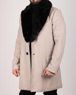 Single Breasted Overcoat With Removeable Fur Collar Beige