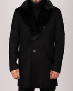 Single Breasted Overcoat With Removeable Fur Collar Black