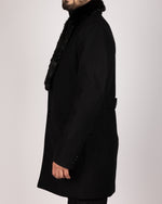 Single Breasted Overcoat With Removeable Fur Collar Black