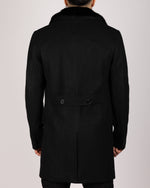 Single Breasted Overcoat With Removeable Fur Collar Black