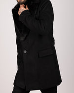 Single Breasted Overcoat With Removeable Fur Collar Black