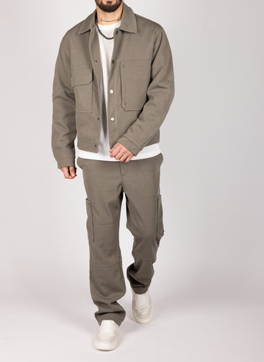 Utility Cargo Jacket & Trousers Set Khaki Green