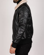 Borg Collar Leather Jacket Black