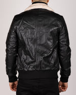 Borg Collar Leather Jacket Black