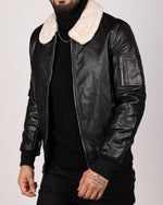 Borg Collar Leather Jacket Black