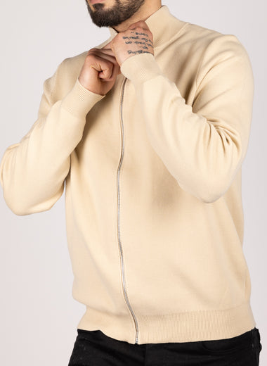 Casual Zip Up Sweater Beige