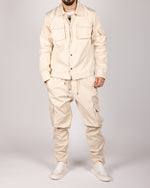 Utility Cargo Jacket and Joggers Set Beige