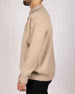 Open Collar Cotton Blend Sweater Beige