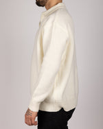 Open Collar Cotton Blend Sweater White