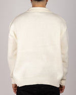 Open Collar Cotton Blend Sweater White