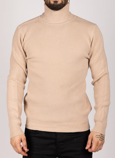 Knitted Roll Neck Sweater Beige