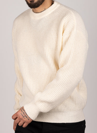 Ribbed Knit Crewneck Sweater White