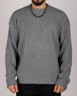 Ribbed Knit Crewneck Sweater Dark Grey