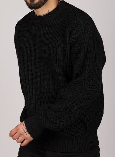 Ribbed Knit Crewneck Sweater Black