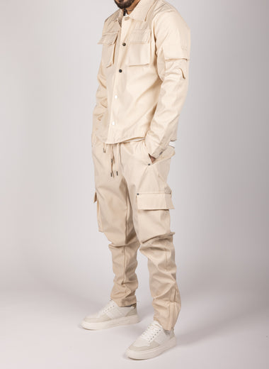 Utility Cargo Jacket and Joggers Set Beige