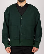 V-Neck Casual Cardigan with Pockets Green