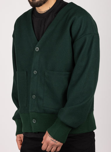 V-Neck Casual Cardigan with Pockets Green